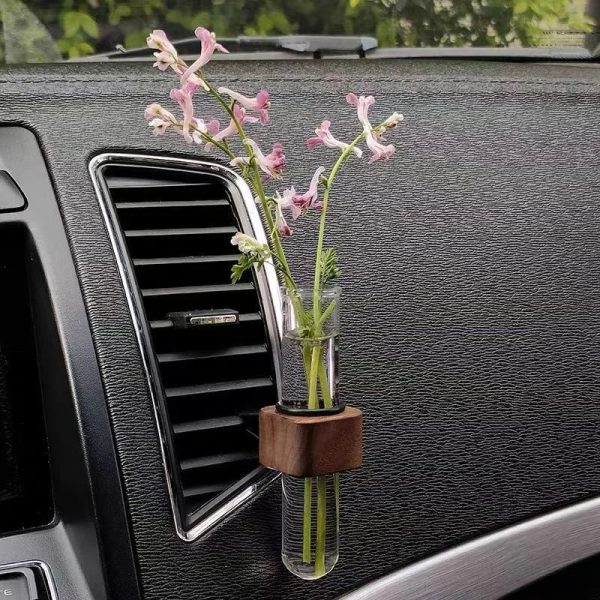 Simple black walnut solid wood car hydroponic test tube flower plant